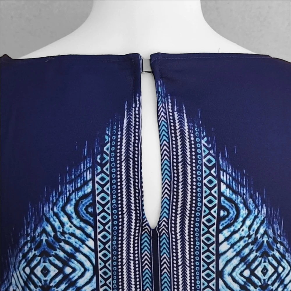 ROSE + OLIVE Batik Blue Tie Dye Tunic Top 1X Plus Tribal Boho Blouse Shirt